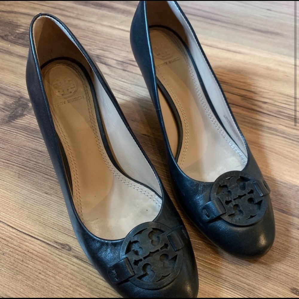 Black Tory Burch 3” wedge heel.